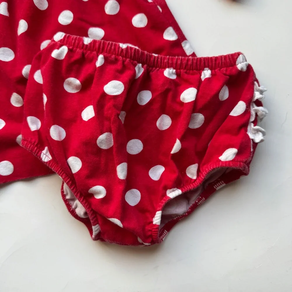 Disney Resort Minnie Mouse Polka Dot Tunic‎ Bloomers Set Baby 6M Red Cotton Y2K